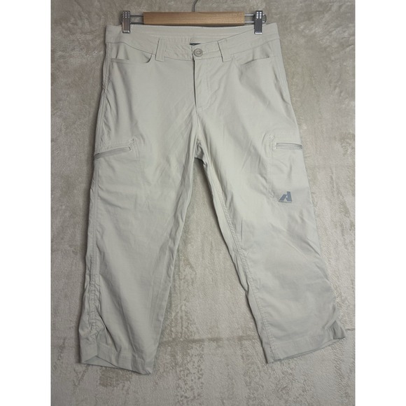 Eddie Bauer Womens 4 First Ascent Capri Pants Beige Guide Pro Cargo Hiking Nylon - Picture 1 of 8